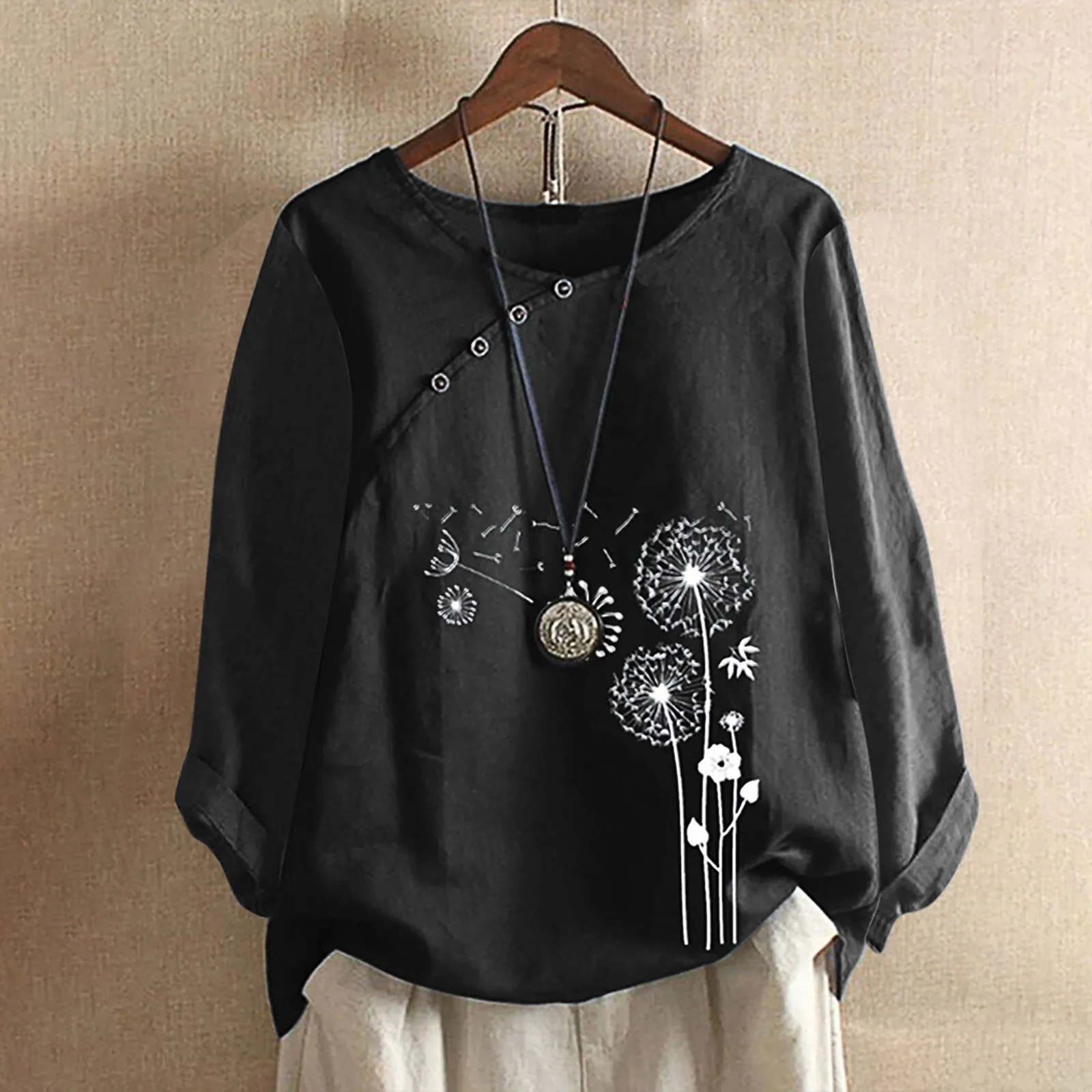 

New Vintage Autumn Winter Long Sleeve Loose Shirt for Women Tops Casual Floral Print Blouses Leisure Oblique Buttons Top Blusas