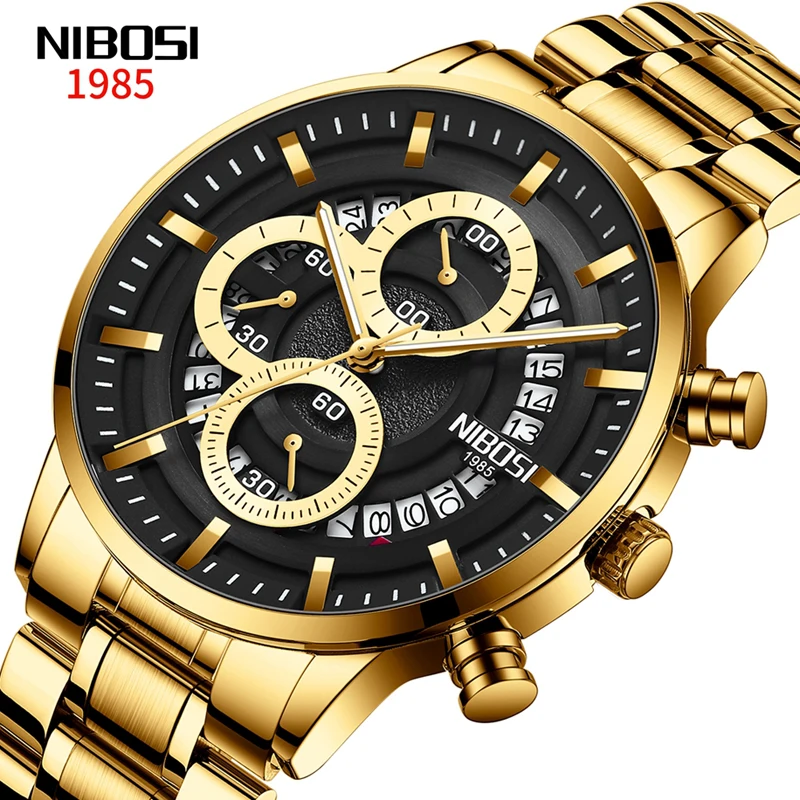 

NIBOSI Fashion Mens Watches Top Brand Luxury Chronograph Quartz Watch for Men Stainless Steel Waterproof Calendar Wristwatches