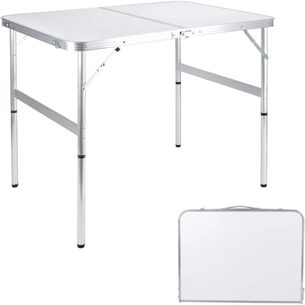 

Moosinily Folding Table 3Ft Camping Table Carry Handle Adjustable Height Aluminum Portable Picnic Table White