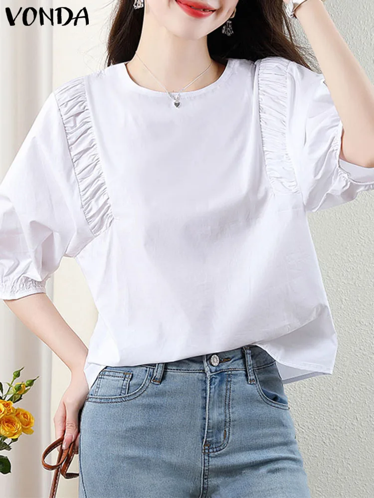 VONDA Elegant Women Blouses Fashion Ruffled Tops 2023 Summer Half Sleeve Solid Color Shirts Streetwear Casual Blusas Femininas
VONDA Elegant Women Blouses Fashion Ruffled Tops 2023 Summer Half Sleeve Solid Color Shirts Streetwear Casual Blusas Femininas