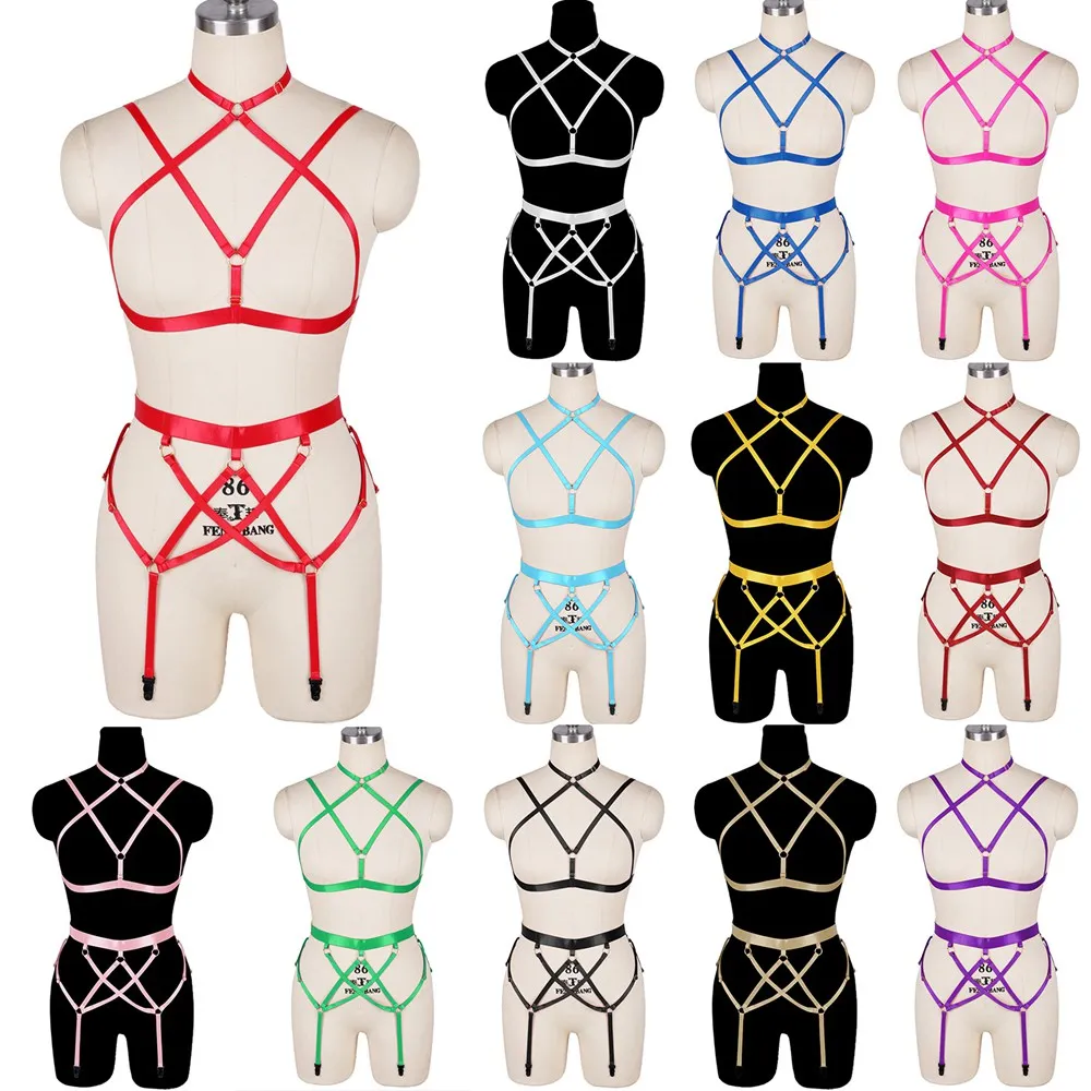 

Bdsm Harness Women Sexy Crop Top Bondage Fetish Elastic Cage Bra Rave Wear Body Harness Lingerie Pastel Goth Suspender Bralette