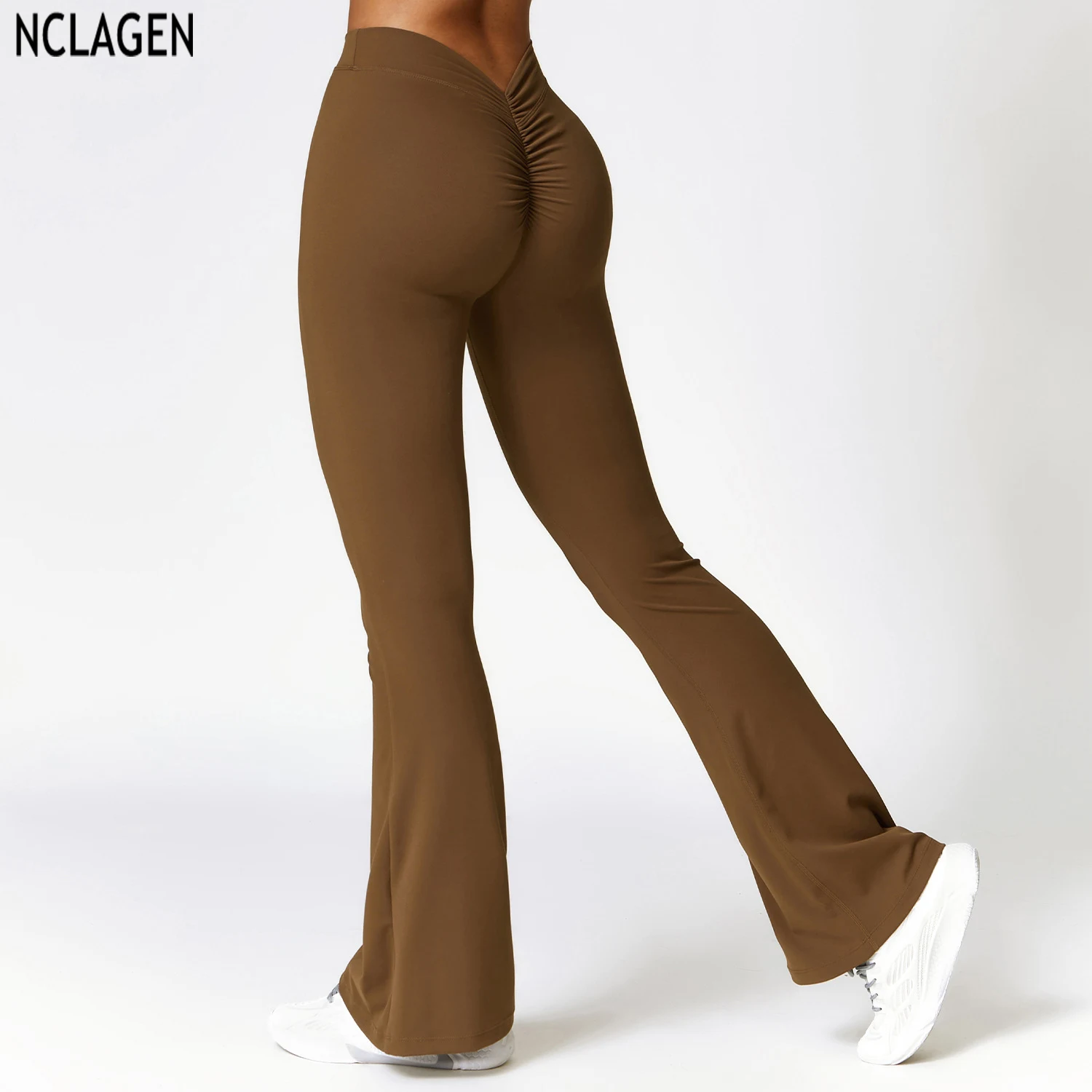 

NCLAGEN Hip Lifting Yoga Pants Fitness Sports Wide Leg Micro Flare Pants High Waist Squat Proof Women Leggings Gym Breathable
