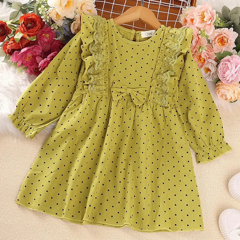 2022 Autumn New Western Style Polka Dot Lace Lace Long-Sleeved Princess Dress Girls Green Dress Linen Dress
2022 Autumn New Western Style Polka Dot Lace Lace Long-Sleeved Princess Dress Girls Green Dress Linen Dress