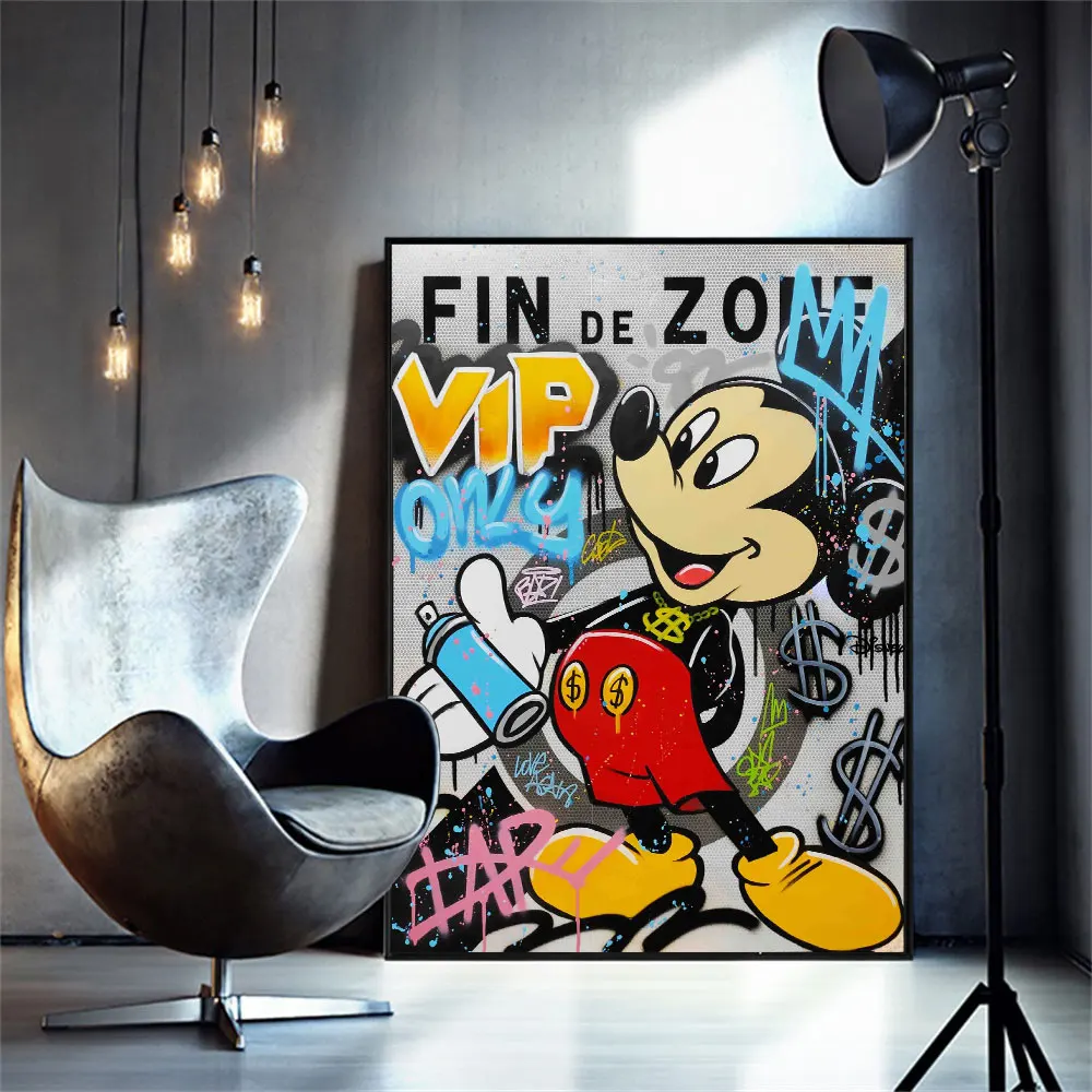 

Disney Street Graffiti Art Cute Mickey Mouse Painting Print on Canvas Wall Art Anime Poster for Kids Bedroom Home Wall Decor