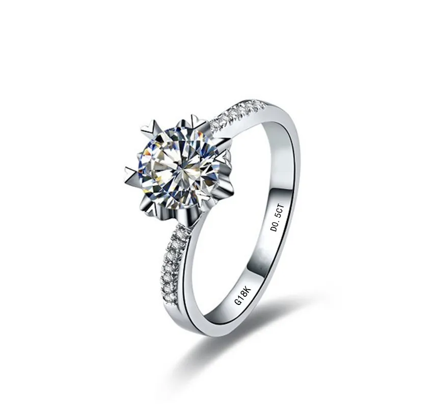 Popular Snowflake Pass Tester 0.5CT Moissanite Engagement Ring Solid 18K White Gold Propose Fine Jewelry For Girl | Украшения и
