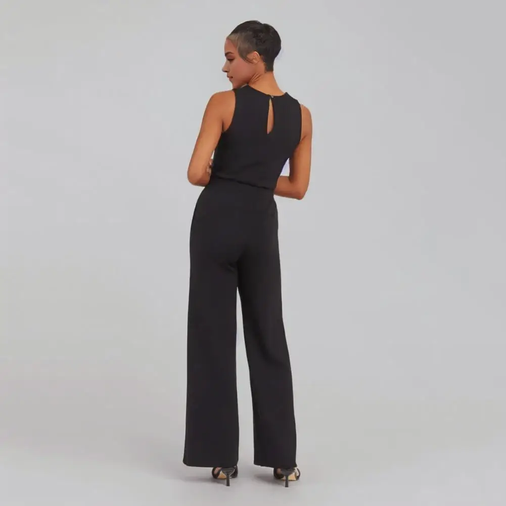 

Women Crew Neck Jumpsuit Stylish Women's Summer Jumpsuit with Drawstring Waist Wide Leg for Sports Commuting Daily Wear Loose