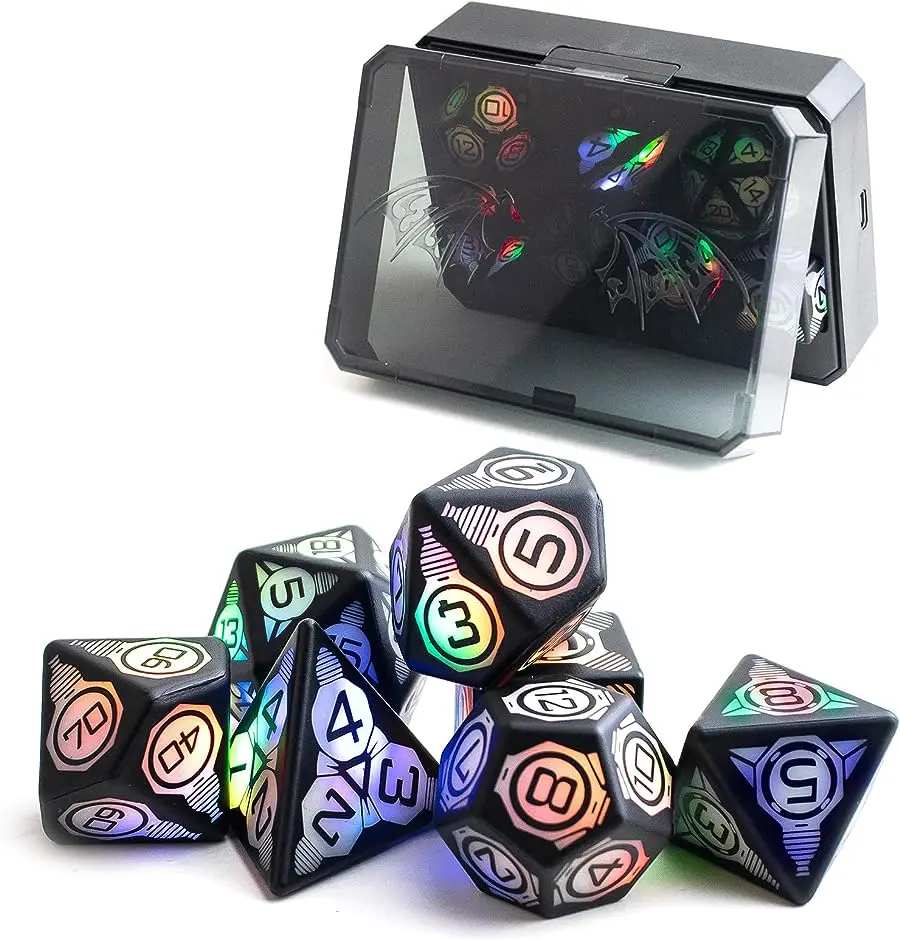 Magnetic Charging LED Dice with Charging Box DND Dice ZHOORQI Dungeons and Dragons Dice Polyhedral Dice Set for Tabletop Game
Magnetic Charging LED Dice with Charging Box DND Dice ZHOORQI Dungeons and Dragons Dice Polyhedral Dice Set for Tabletop Game