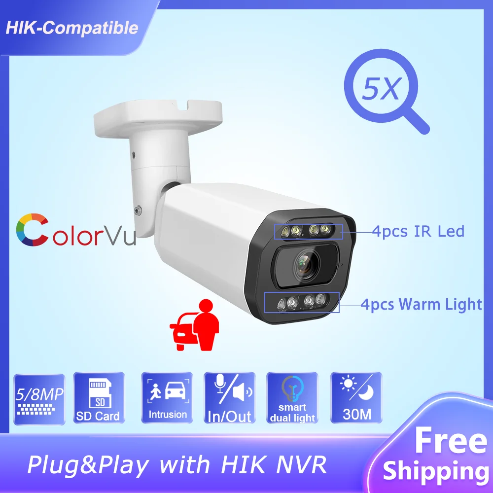 Hikvision Compatible 8MP 5MP 5X Zoom Bullet IP Camera 2-way Audio Human Vehicle Detection Surveillance Camera Plug&Play Hik NVR
Hikvision Compatible 8MP 5MP 5X Zoom Bullet IP Camera 2-way Audio Human Vehicle Detection Surveillance Camera Plug&Play Hik NVR