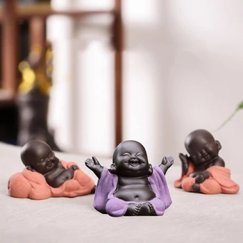 귀여운 세라믹 작은 아기 수도사, 행복한 부처님 조각상 입상 장식품, 홈 데코