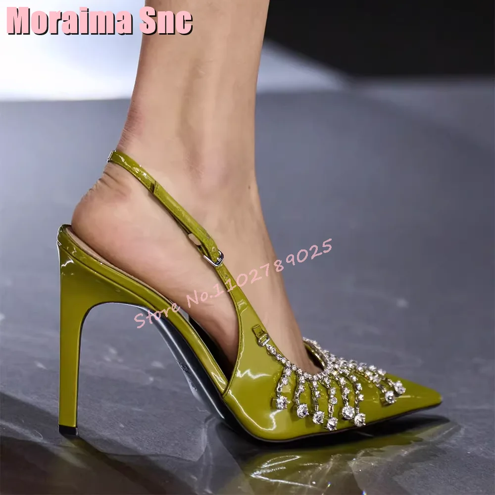 

Fashion Crystal Bling Pointed Toe Sandals Stiletto High Heel Shallow Sexy Banquet Runway Women's Shoes Spring Summer 2024 New