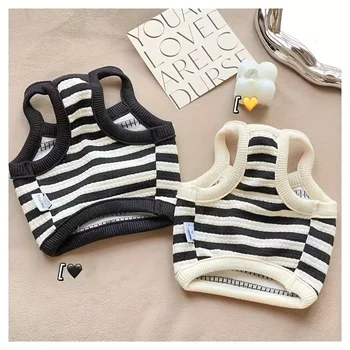 Summer Thin Style Dog Vest, Simple Striped Puppy Suspender Tractable Teddy Clothes Soft Pullover For Pets Dog Products Clothes