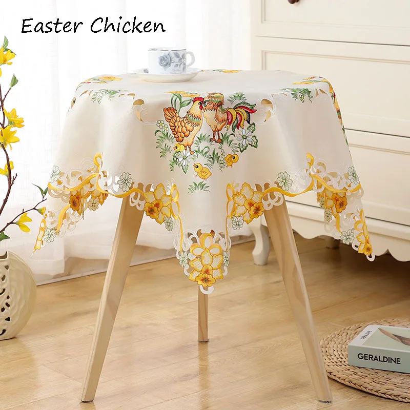 

2024 Mini satin Easter Chicken Embroidered table cover cloth kitchen dining tablecloth Table decoration and accessories