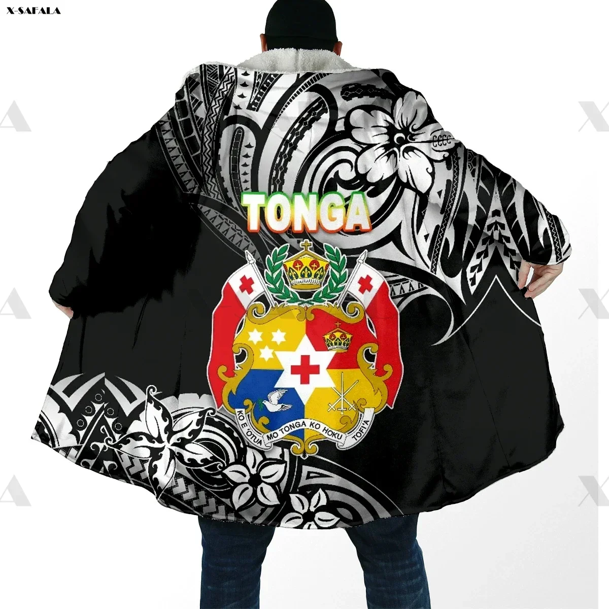 

Polynesia Hawaii Tonga 3D Printed Hoodie Long Duffle Coat Hooded Blanket Cloak Thick Jacket Cotton Pullovers Dunnes Overcoat