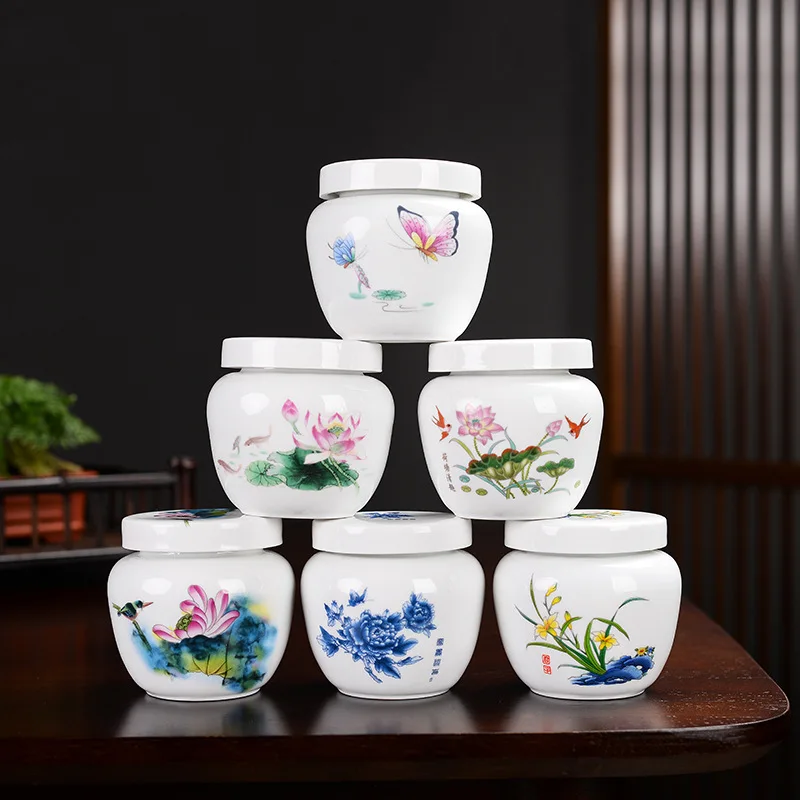 Household Ceramic Sealed Jar Tea Tea Bag Storage Box with Lid Portable Candy Box Tea Can Light Luxury Handicraft Ornaments
Household Ceramic Sealed Jar Tea Tea Bag Storage Box with Lid Portable Candy Box Tea Can Light Luxury Handicraft Ornaments