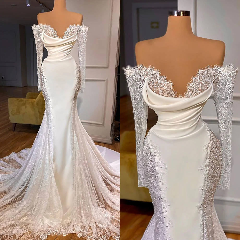 Sexy Lace Sweetheart Mermaid Evening Dresses Beads Appliques Special Occasion Dress Satin Women Sweep Train Prom Gowns For Party
Sexy Lace Sweetheart Mermaid Evening Dresses Beads Appliques Special Occasion Dress Satin Women Sweep Train Prom Gowns For Party
