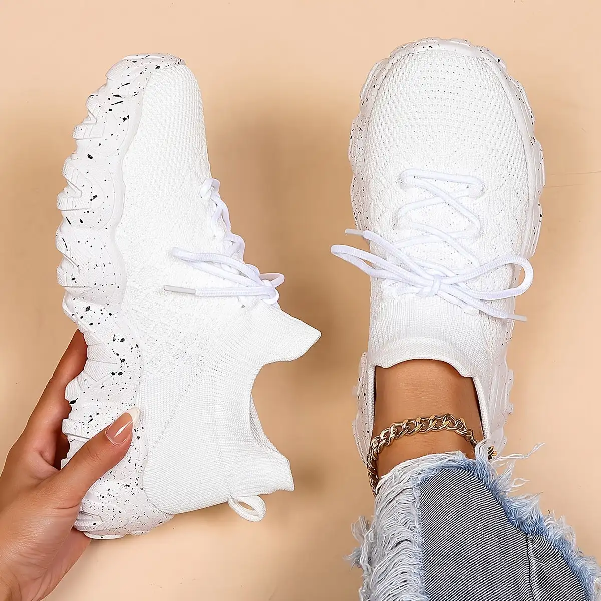 Women's Platform Sock Sneakers, Breathable Knitted Lace Up Running Shoes, Low Top Sports Shoes
Women's Platform Sock Sneakers, Breathable Knitted Lace Up Running Shoes, Low Top Sports Shoes