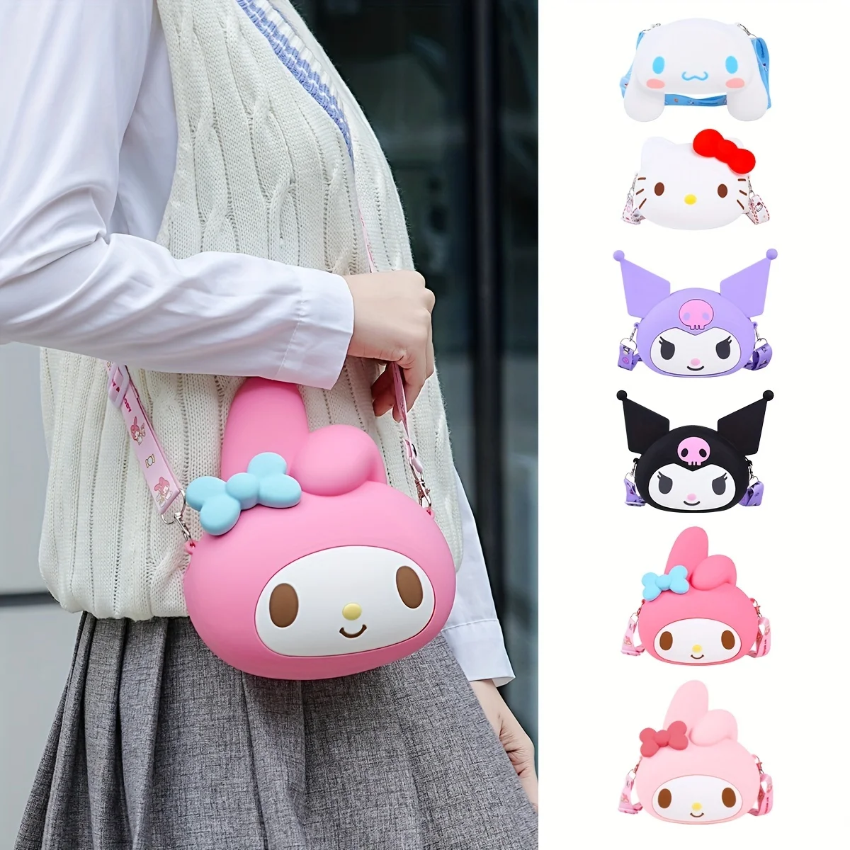 Kawaii Sanrio My Melody дизайнерская сумка, модная сумка через плечо на молнии, силиконовый кошелек со съемным ремешком (ремешок поставляется случайным образом)
Kawaii Sanrio My Melody дизайнерская сумка, модная сумка через плечо на молнии, силиконовый кошелек со съемным ремешком (ремешок поставляется случайным образом)