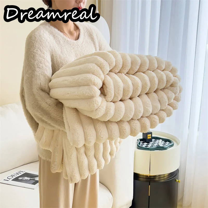 

Плюшевое осеннее теплое одеяло Dreamreal из искусственного кролика для кровати, мягкое флисовое покрывало для дивана кораллового цвета, удобное толстое покрывало для кровати