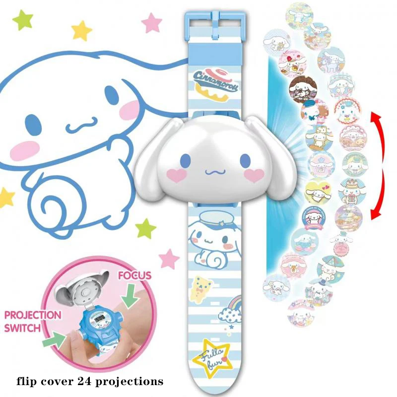 

Sanrio Children's Watch Cinnamoroll Melody Hello Kitty Cartoon 24 Figure Projection Watch Flip Sanrio Series Cute Toy Watchs