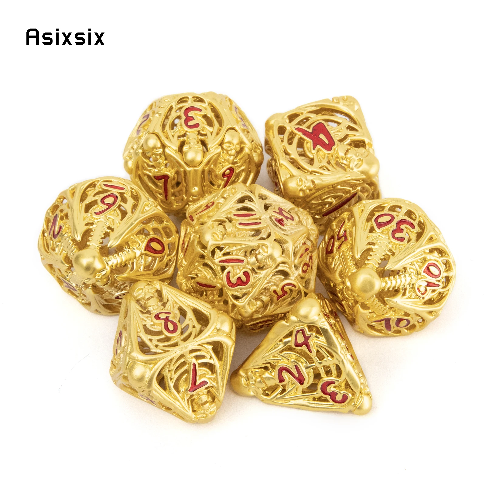 7 Pcs Golden Red Skull Metal Dice Hollow Metal Polyhedral Dice Set Suitable for Role-Playing RPG Board Game Card Game
7 Pcs Golden Red Skull Metal Dice Hollow Metal Polyhedral Dice Set Suitable for Role-Playing RPG Board Game Card Game