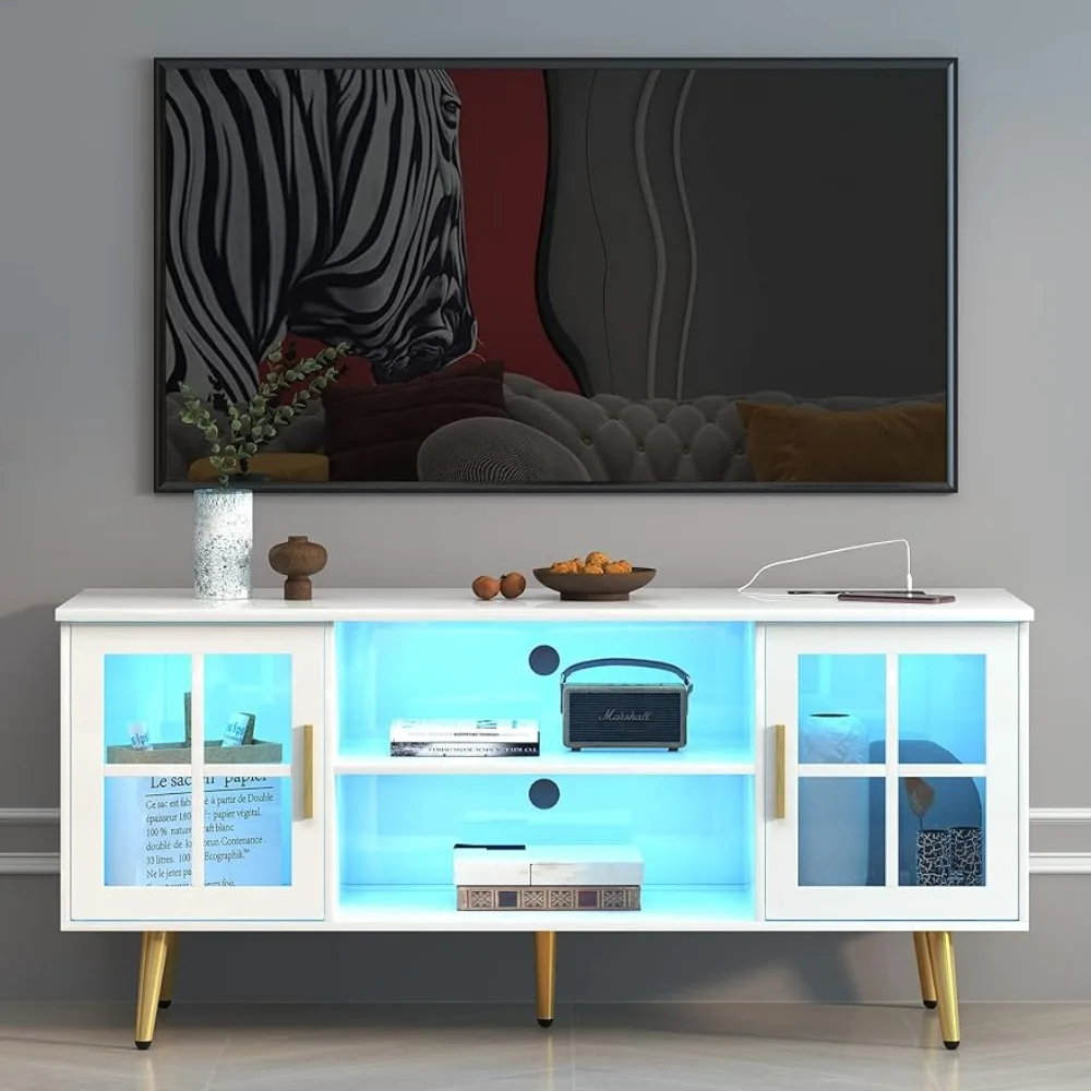 Modern TV Stand With Storage Media Console With 24 Color Lights (Pearl White - RGB) Entertainment Center Cabinet for Living Room
Modern TV Stand With Storage Media Console With 24 Color Lights (Pearl White - RGB) Entertainment Center Cabinet for Living Room