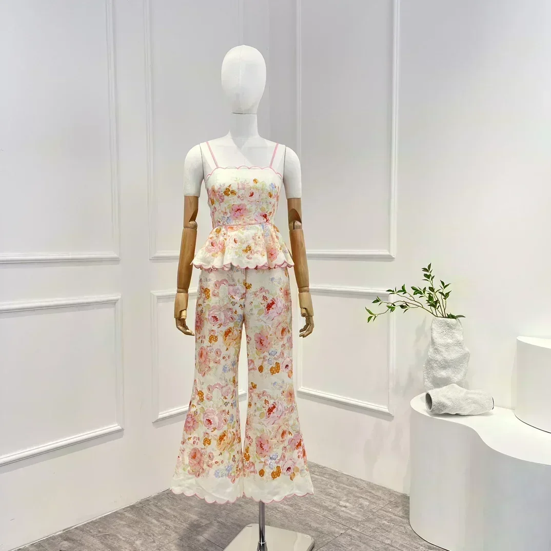 New Arrivals 2023 Spring Summer Top Quality Vintage Pink Linen Belt Frill Sleeveless blouse and Pants Woman Casual Set
New Arrivals 2023 Spring Summer Top Quality Vintage Pink Linen Belt Frill Sleeveless blouse and Pants Woman Casual Set