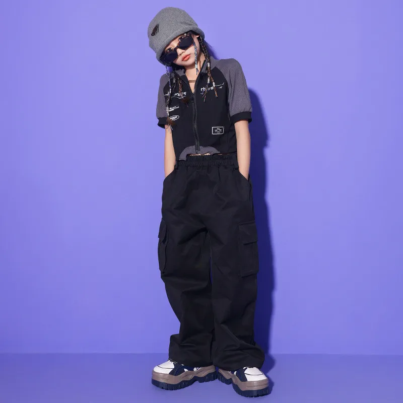 Children Hip Hop Dance Costumes for Girls Short Sleeve Top Black Cargo Pants Girls Jazz Street Dance Wear Stage Rave Clothes
Children Hip Hop Dance Costumes for Girls Short Sleeve Top Black Cargo Pants Girls Jazz Street Dance Wear Stage Rave Clothes