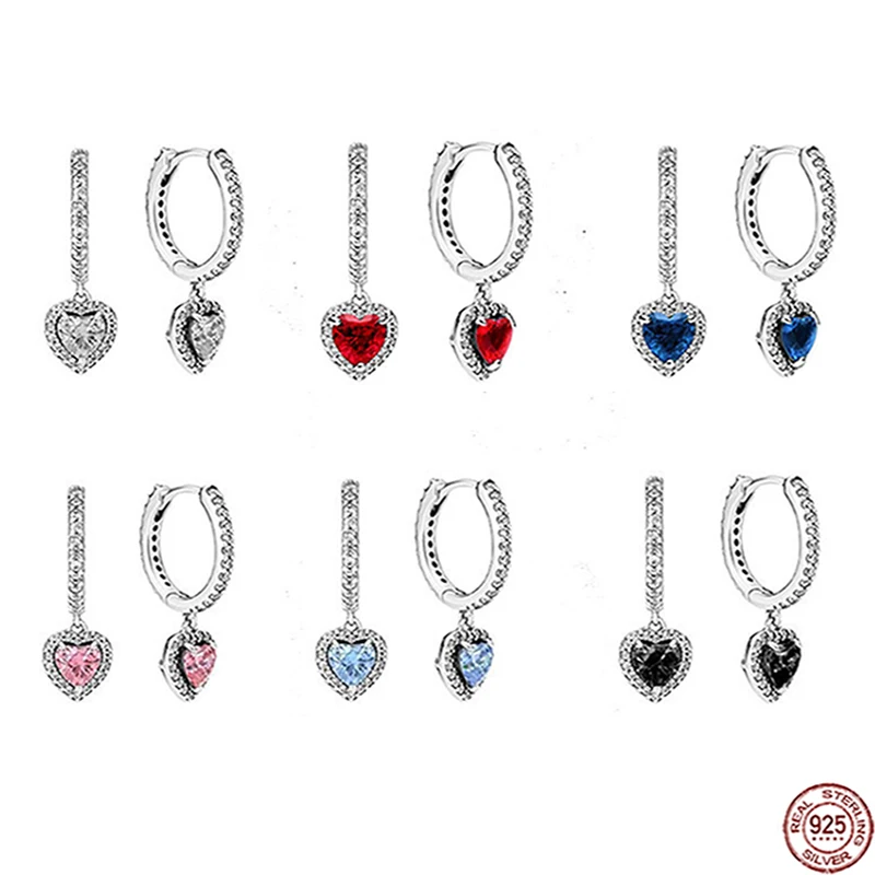 

Popular 925 sterling silver colored zircon heart-shaped women's earrings suitable for original design, charming jewelry gift