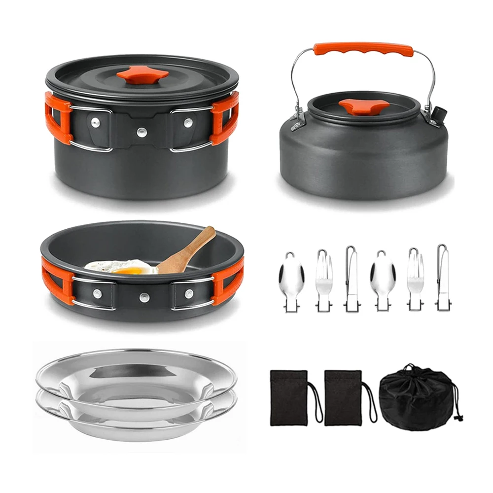 Camping Cookware Set Non-Stick Lightweight Pot Pan Kettle Set with Stainless Steel Plates and Utensils for Outdoors Cooking
Camping Cookware Set Non-Stick Lightweight Pot Pan Kettle Set with Stainless Steel Plates and Utensils for Outdoors Cooking