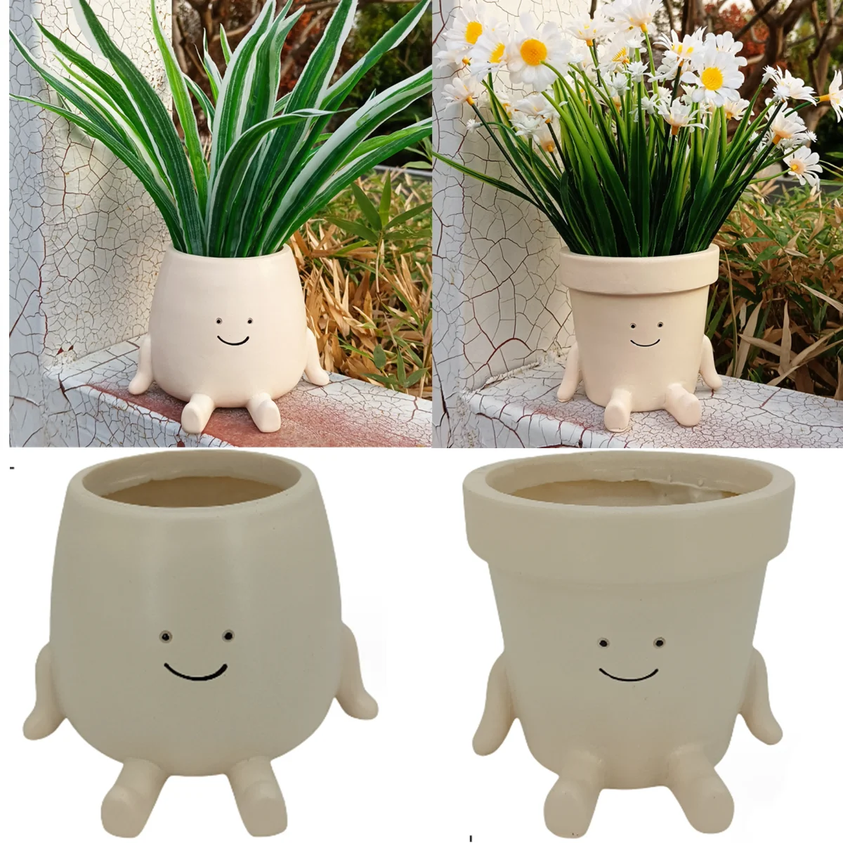 

Cute Face Planter Pot Planting Container Resin Wall Flowerpot Plant Growing Bowls Succulent Pots Nursery Supplies Garden Decor