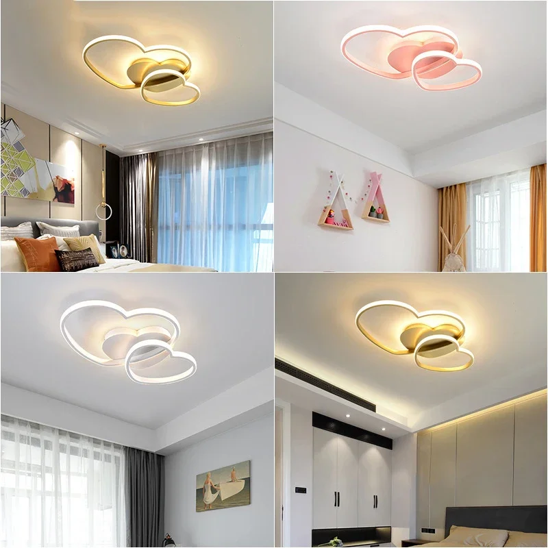 

LED Ceiling Light Modern Home Decoration Heart-shaped Room Light Voice Remote Control Bedroom Lighting Three-color Dimming