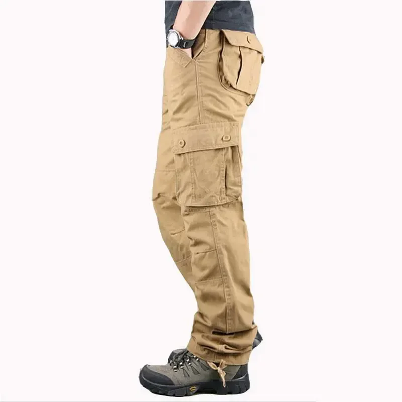 

Мужские брюки-карго размера плюс 29-44, хлопковые повседневные военные тактические брюки с несколькими карманами, мужская верхняя одежда, свободные прямые брюки-Слаксы