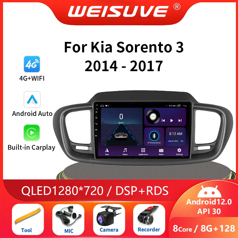 

2 Din Android 13 For Kia Sorento 3 2014 - 2017 Car Radio Multimedia Video Player Navigation CarPlay Stereo GPS autoradio 4G WIFI