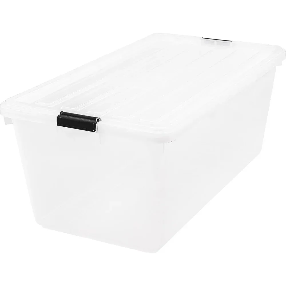 

IRIS USA 91 Quart/22.75 Gal. Stackable Plastic Storage Bins with Lids and Latching Buckles, 4 Pack - Clear, Containers with Lids