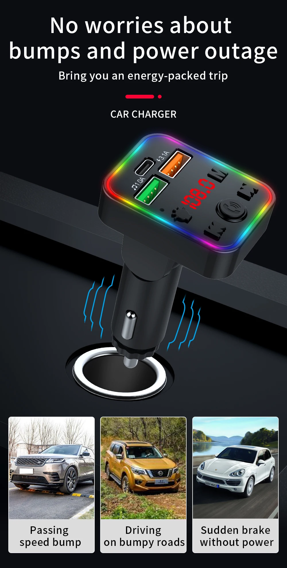 

Bluetooth-compatible 5.0 Car Charger FM Transmitter Auto Modulator Mp3 Player Hands-free Call Car Kit Type C Usb 3.1A Charger