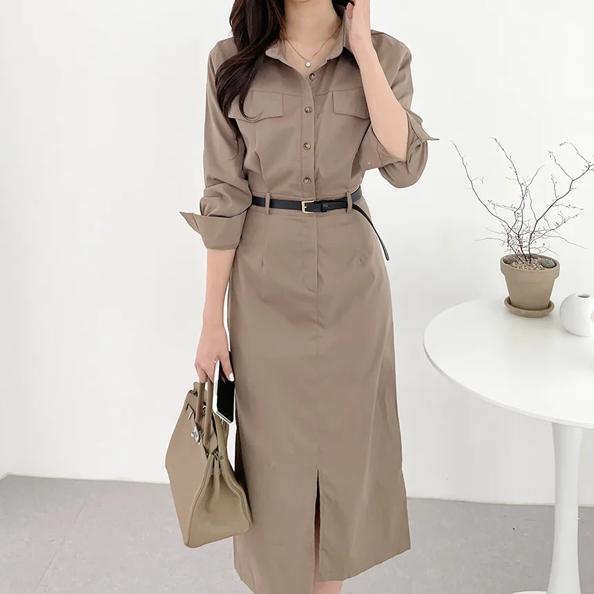 Autumn New Fashion Slit Solid Colour Women's Shirt Dress Casual Single-breasted Lapel Full Sleeves with Pockets Long Dress Lady
Autumn New Fashion Slit Solid Colour Women's Shirt Dress Casual Single-breasted Lapel Full Sleeves with Pockets Long Dress Lady