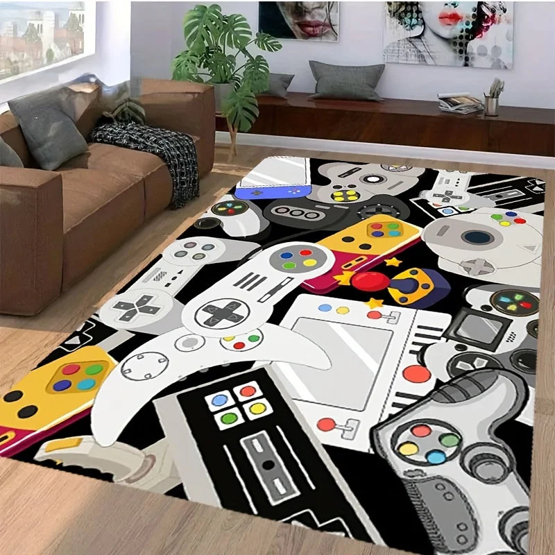 

1pc gaming style living room rug, comfortable machine washable flannel floor mat, home, indoor and outdoor area floor mat