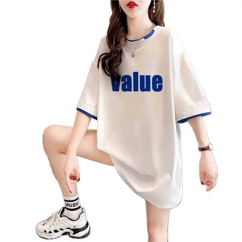 Whiteshort Sleeves T-shirt female 2023 New Summer Loose Holiday Two Pieces Of Medium And Long Students Joker Leisure Clothes
Whiteshort Sleeves T-shirt female 2023 New Summer Loose Holiday Two Pieces Of Medium And Long Students Joker Leisure Clothes