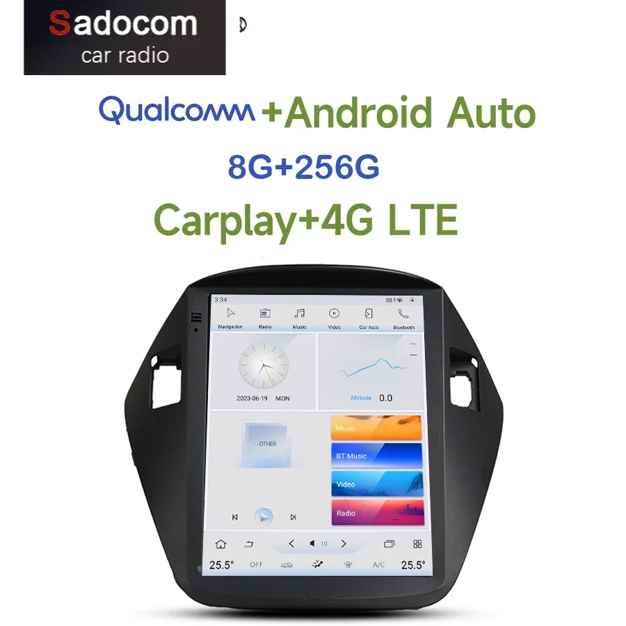 

Tesla Qualcomm Carplay Car DVD Player 4G LTE Android 11.0 8G+256G GPS RDS Radio wifi Bluetooth For Hyundai IX35 Tucson 2010-2015
