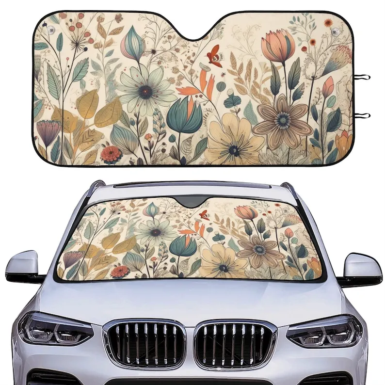 

Cottagecore Flowers Car Auto Sun Shade, Botanical Floral Windshield Sunshade, Summer Lovers Car Gift, Car Accessories,