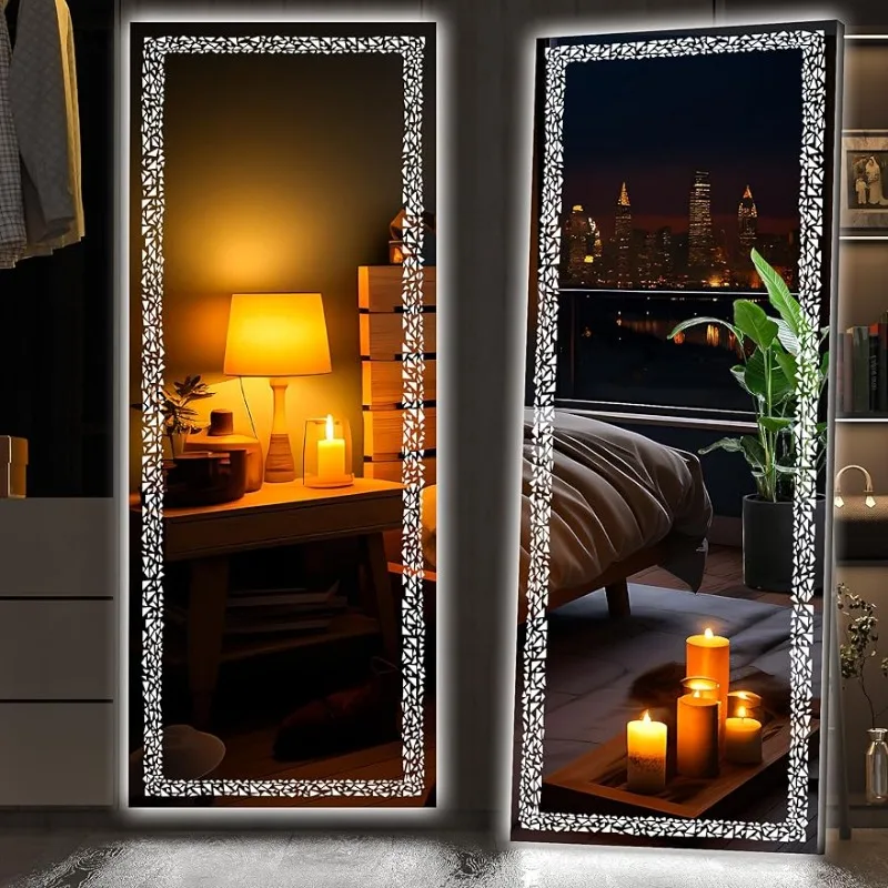 63"x20"Full Length Mirror with LED Lights, Full Body Mirror with Triangle Pattern Light,Free Standing Floor Mirror,3 Color Modes
63"x20"Full Length Mirror with LED Lights, Full Body Mirror with Triangle Pattern Light,Free Standing Floor Mirror,3 Color Modes