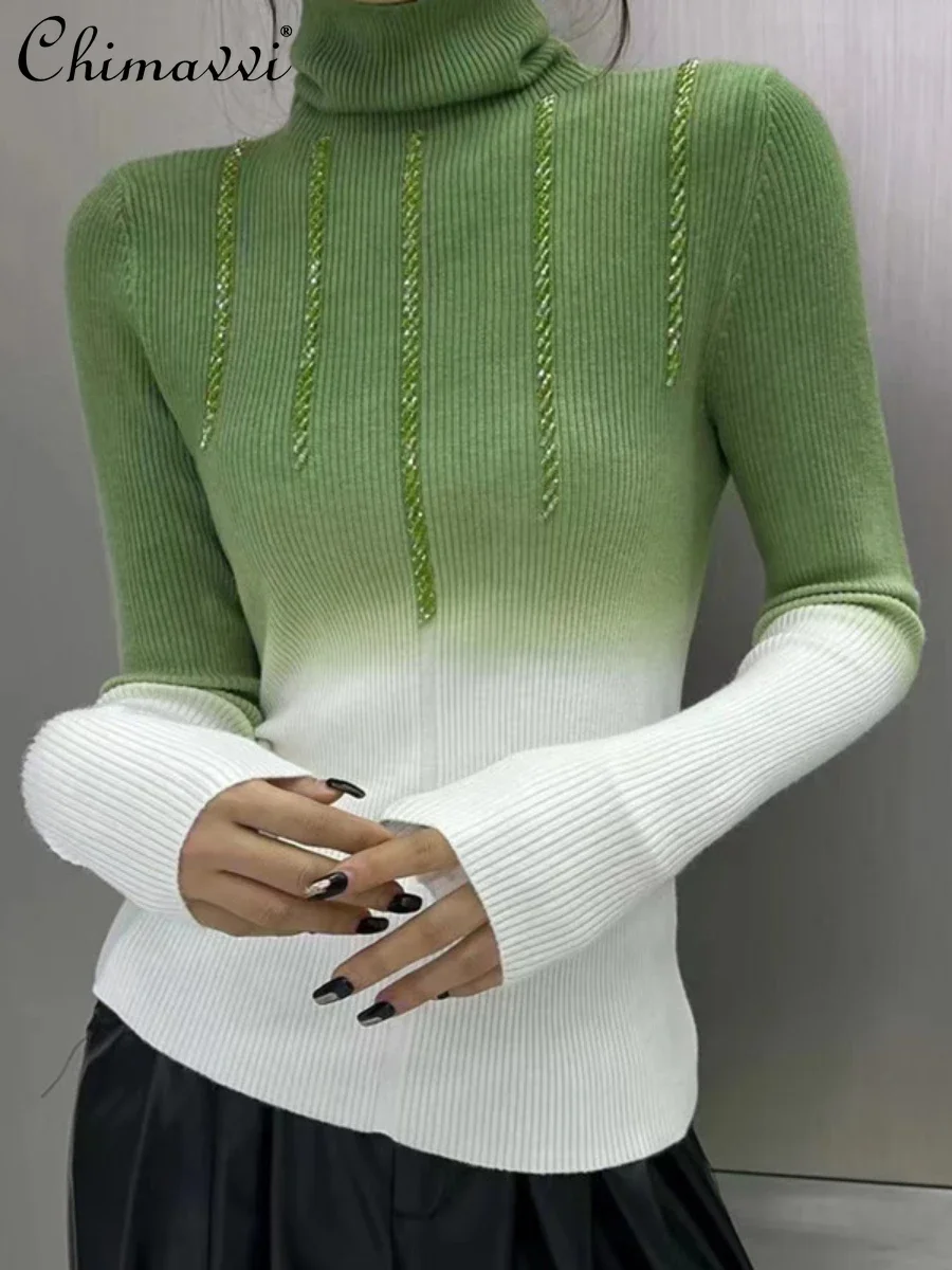 Gradient Color Turtleneck Slim Bottoming Sweater Women 2023 Winter Fashion Heavy Beads Slim Fit Inner Wear Pullover Knitted Top
Gradient Color Turtleneck Slim Bottoming Sweater Women 2023 Winter Fashion Heavy Beads Slim Fit Inner Wear Pullover Knitted Top