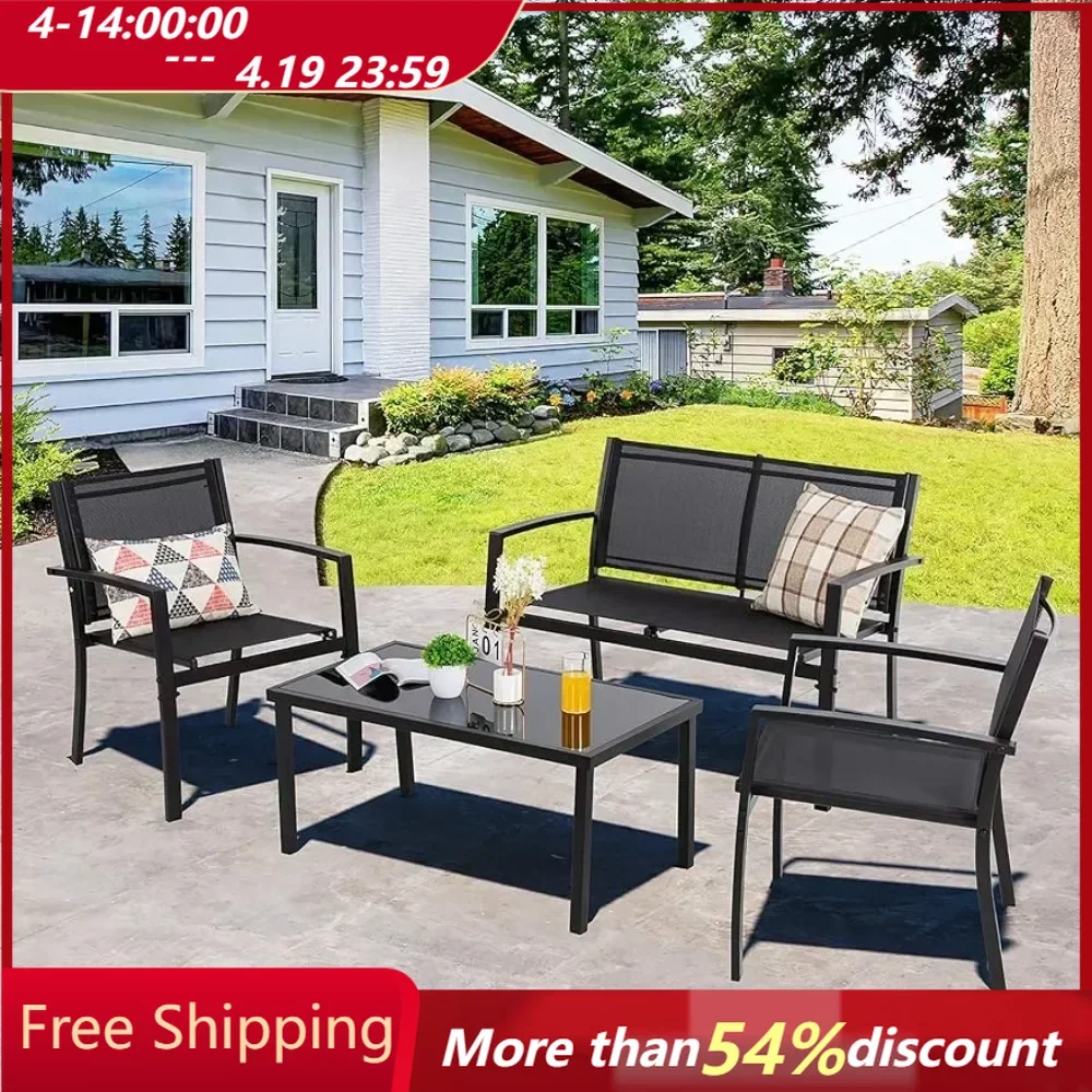 4 Pieces Patio Furniture Set All Weather Textile Fabric Outdoor,Glass Coffee Table,2 Single Chairs Black Garden Furniture Sets
4 Pieces Patio Furniture Set All Weather Textile Fabric Outdoor,Glass Coffee Table,2 Single Chairs Black Garden Furniture Sets