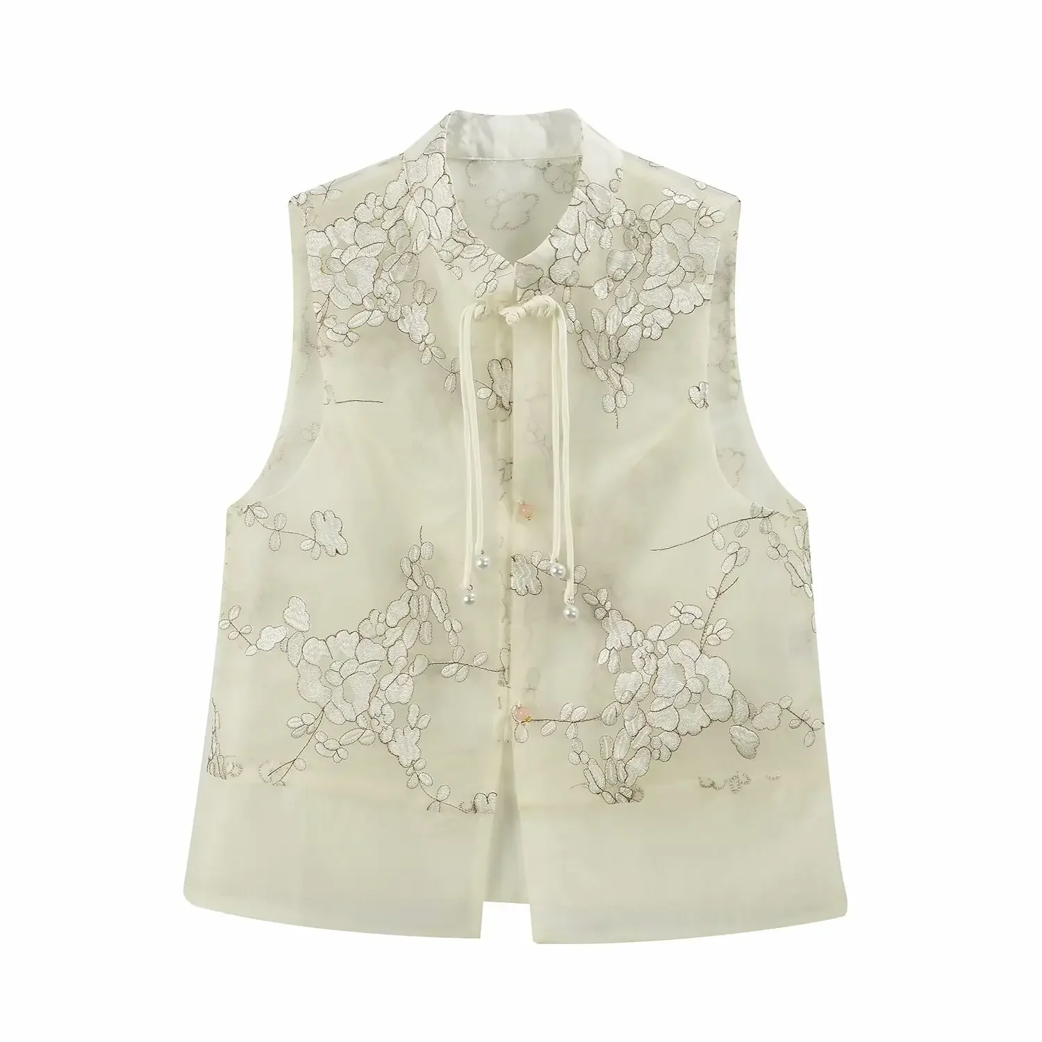 Women's new fashion lace up beaded decoration casual organza embroidered vest retro sleeveless women's Waistcoat Chic top
Women's new fashion lace up beaded decoration casual organza embroidered vest retro sleeveless women's Waistcoat Chic top