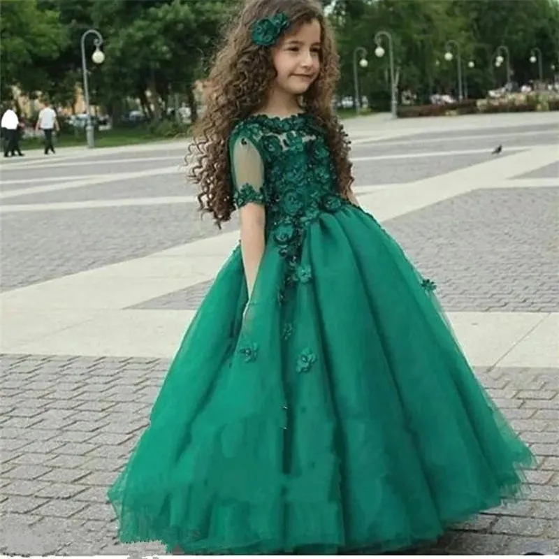 Simple Flower Girl Dress Emerald Green Sheer Short Sleeves Baby Girl Princess Wedding Birthday Party First Communion Dress
Simple Flower Girl Dress Emerald Green Sheer Short Sleeves Baby Girl Princess Wedding Birthday Party First Communion Dress