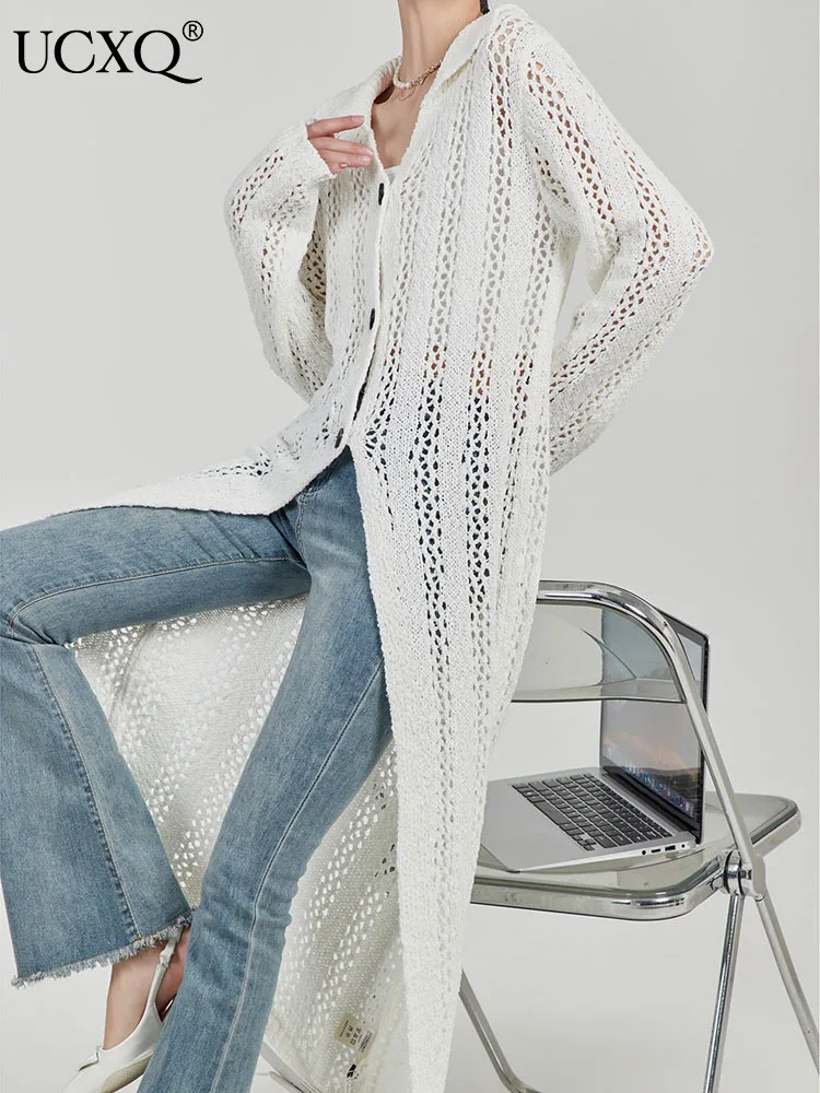 UCXQ Temperament Lapel Hollow Out Long Sweater Cardigan For Women Fashion Single Breasted Knitting Coats 2023 Autumn New 23A3397
UCXQ Temperament Lapel Hollow Out Long Sweater Cardigan For Women Fashion Single Breasted Knitting Coats 2023 Autumn New 23A3397