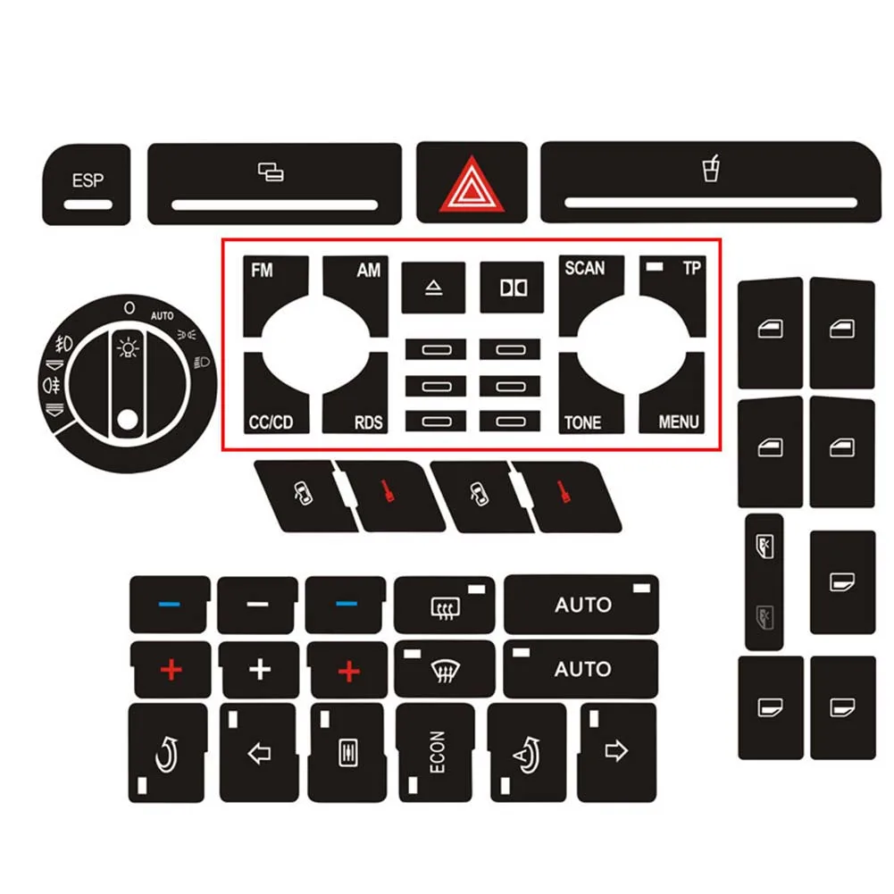 Car Radio Clima ESP Headlight Button Repair Stickers Worn Knob Switch For B6 B7 Interior Accessories Car Styling Part Use Set
Car Radio Clima ESP Headlight Button Repair Stickers Worn Knob Switch For B6 B7 Interior Accessories Car Styling Part Use Set