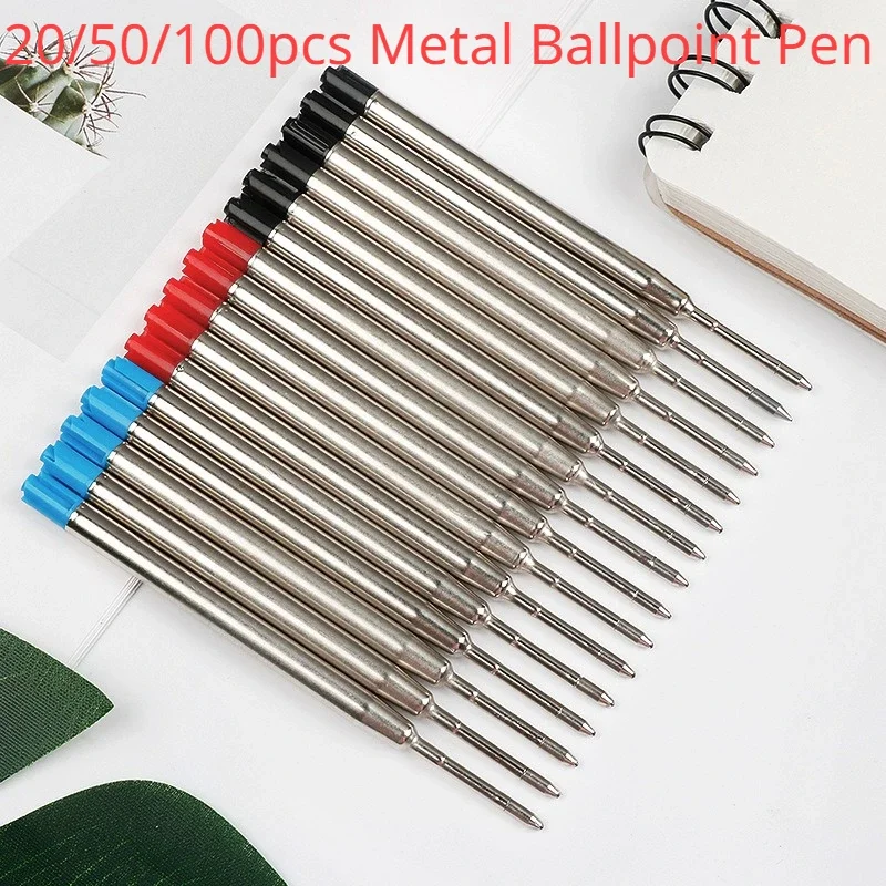 

20/50/100pcs 9.9cm Metal Ballpoint Pen Refills Blue & Black Ink Rods 1.0mm Medium Point Roller Ball Pens Refill