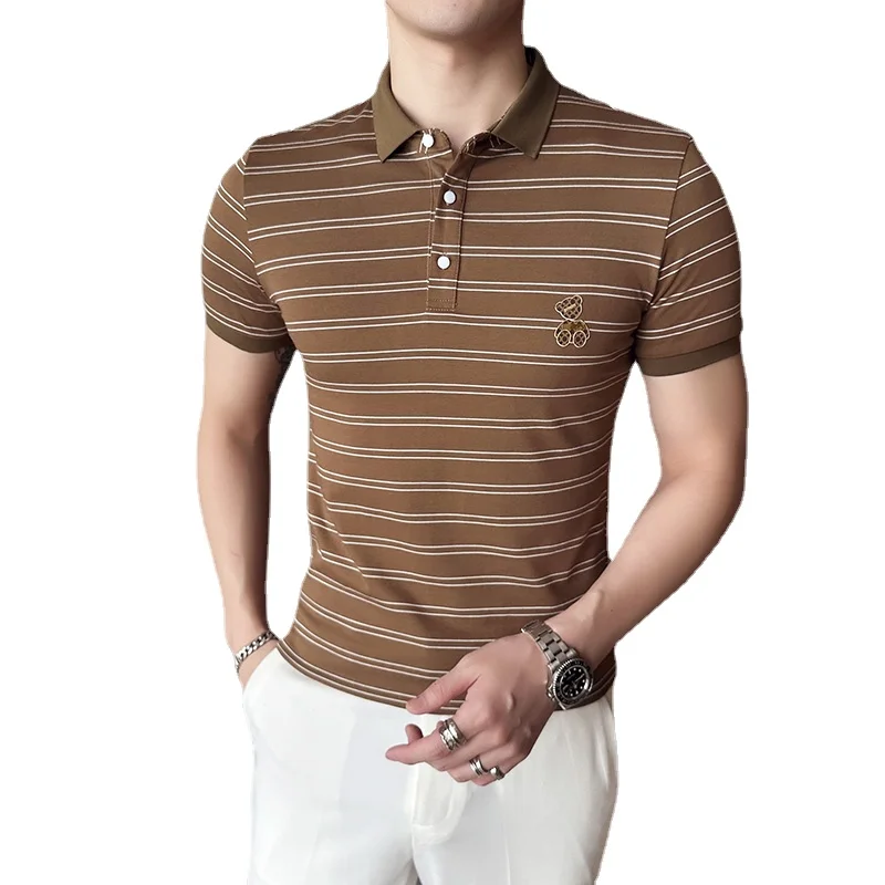 

male Brand Short Sleeve Polo Tee Shirt Men Casual Summer Striped T-shirt Fashion Polos tops Shirts Mens Business Slim Poloshirt