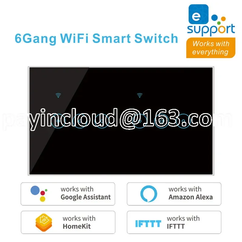 WiFi Smart Switch Tuya eWeLink 4 5 6 Gang Glass Touch Panel Wall Switch Wireless Control Alexa Google Home Compatible 95-240V AC
WiFi Smart Switch Tuya eWeLink 4 5 6 Gang Glass Touch Panel Wall Switch Wireless Control Alexa Google Home Compatible 95-240V AC